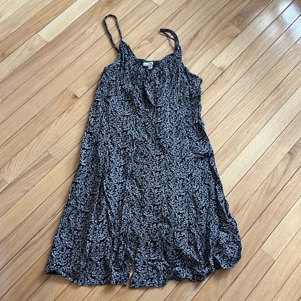 American Eagle blue floral spaghetti strap summer dress tie top button large